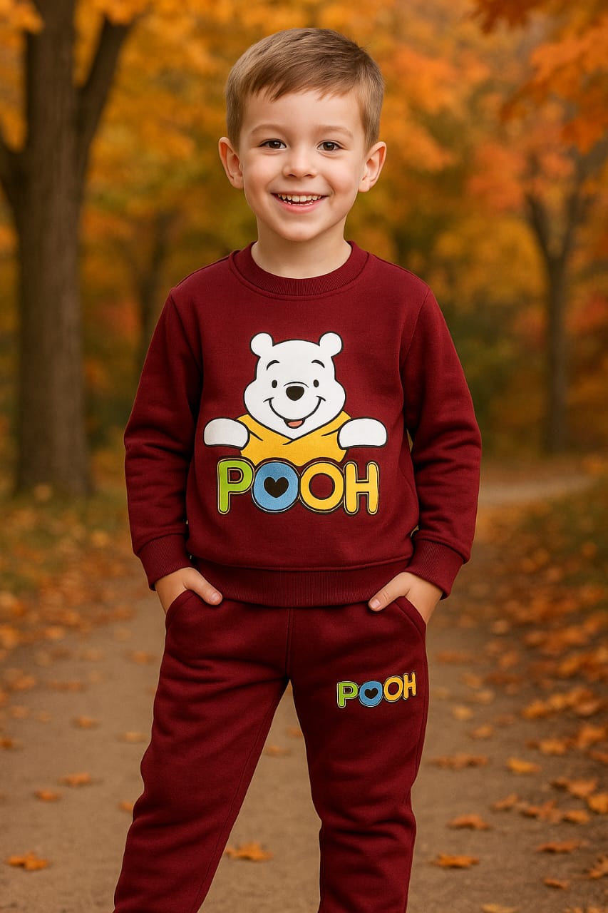 Bebico Kid's Pooh Printed Fleece Cotton Track Suite