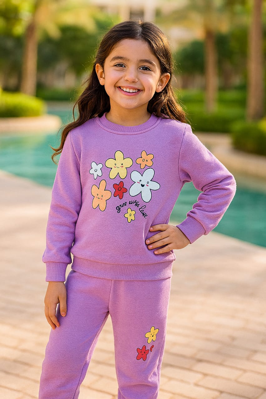 Bebico Kid's Mutl Flowers Printed Fleece Cotton Track Suite