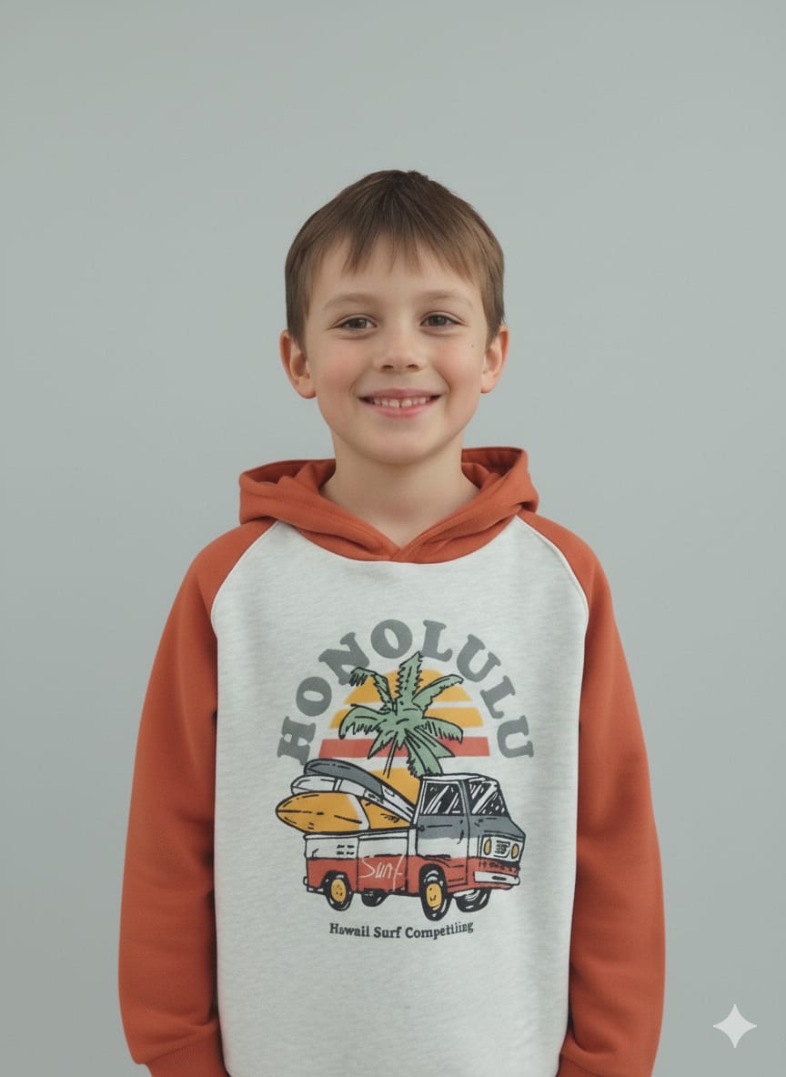 Baby Toss Kid's Honolulu Surf Hoodie – White & Orange