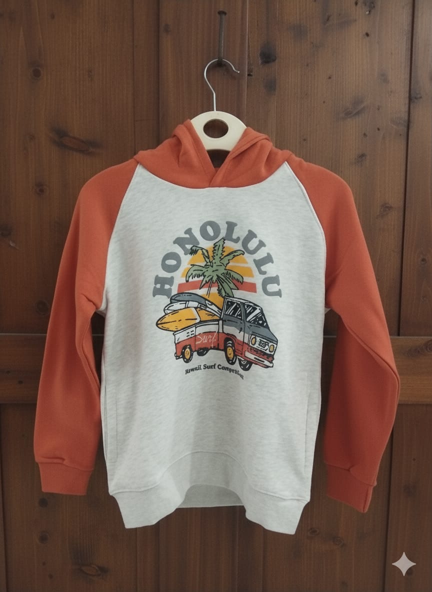 Baby Toss Kid's Honolulu Surf Hoodie – White & Orange