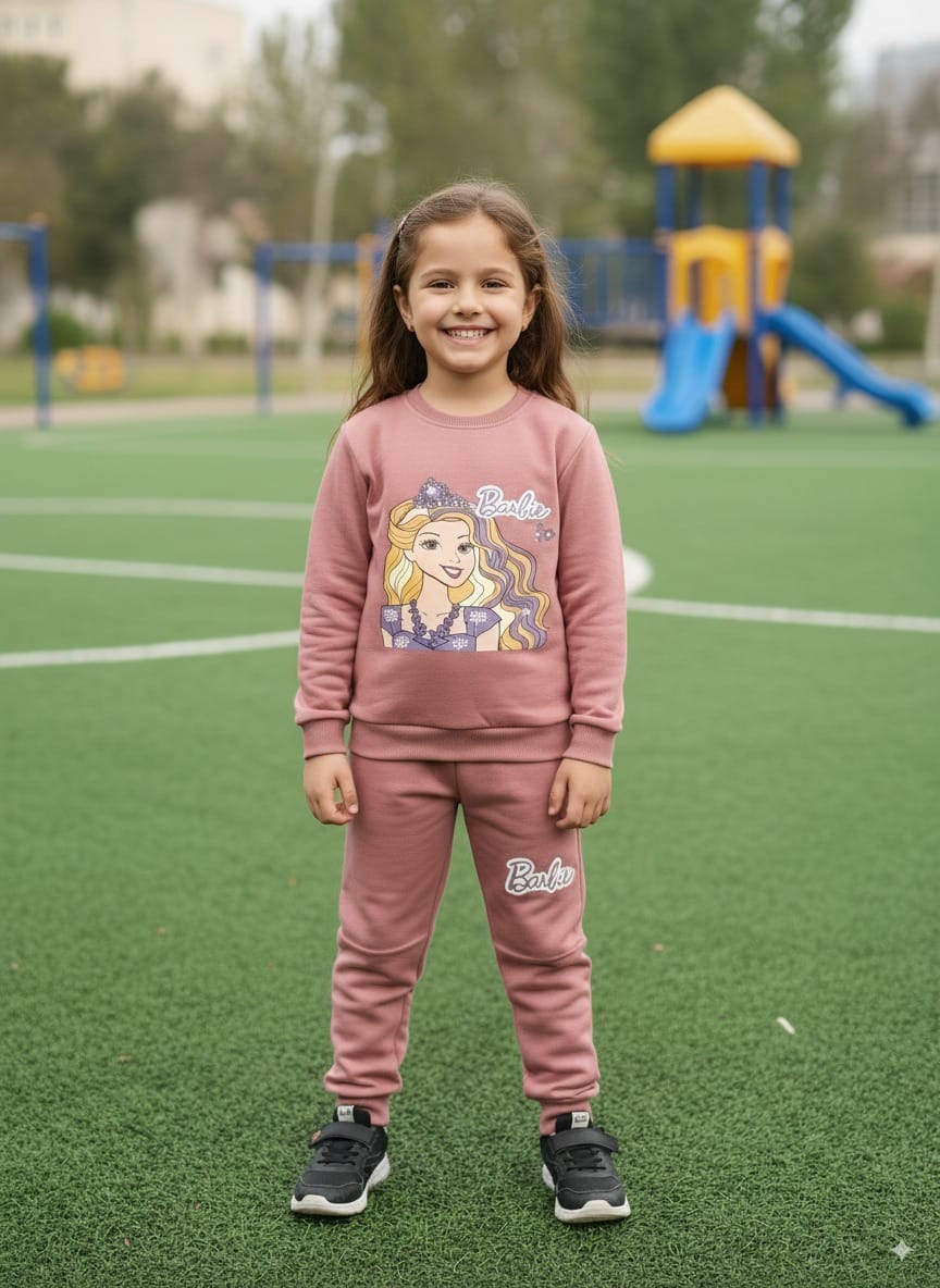 Bebico Kid's Barbie Printed Fleece Cotton Track Suite