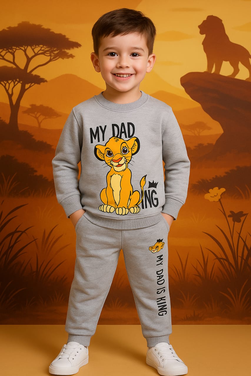 Bebico Kid's My Dad Is King Printed Fleece Cotton Track Suite