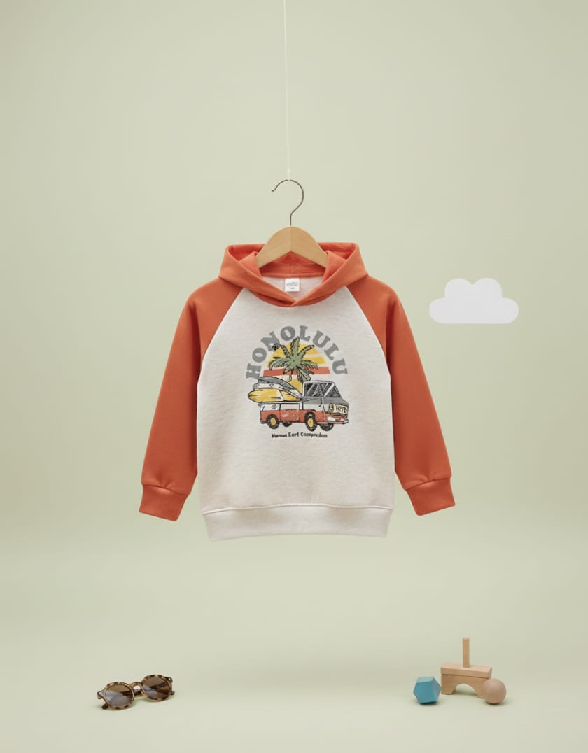 Baby Toss Kid's Honolulu Surf Hoodie – White & Orange