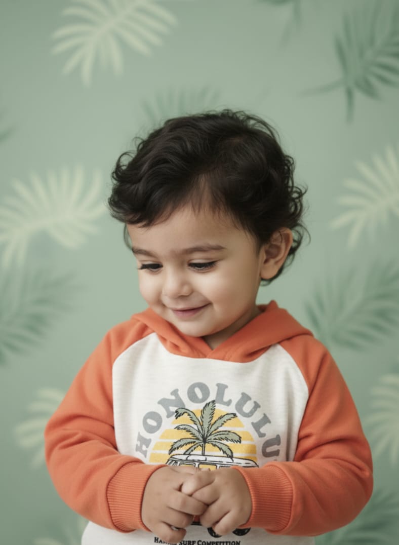 Baby Toss Kid's Honolulu Surf Hoodie – White & Orange