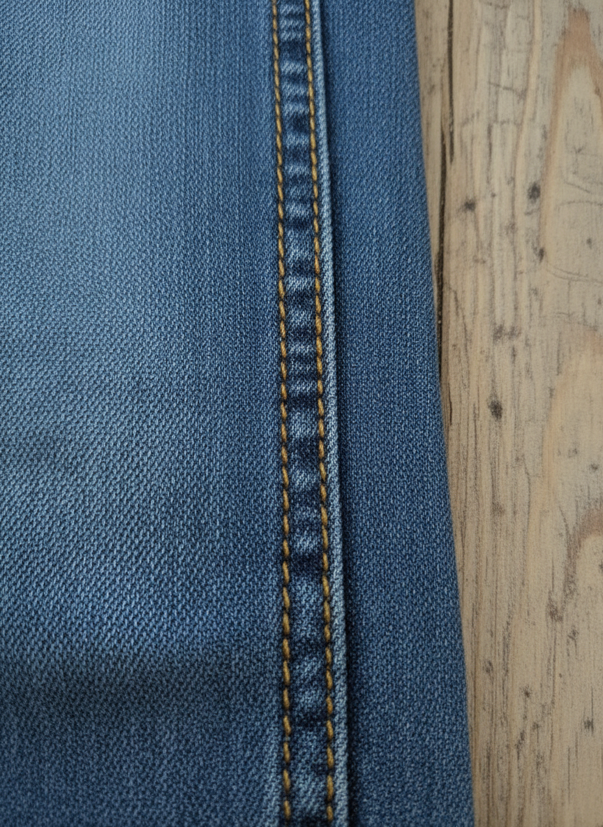 Close-up of left leg and side seam