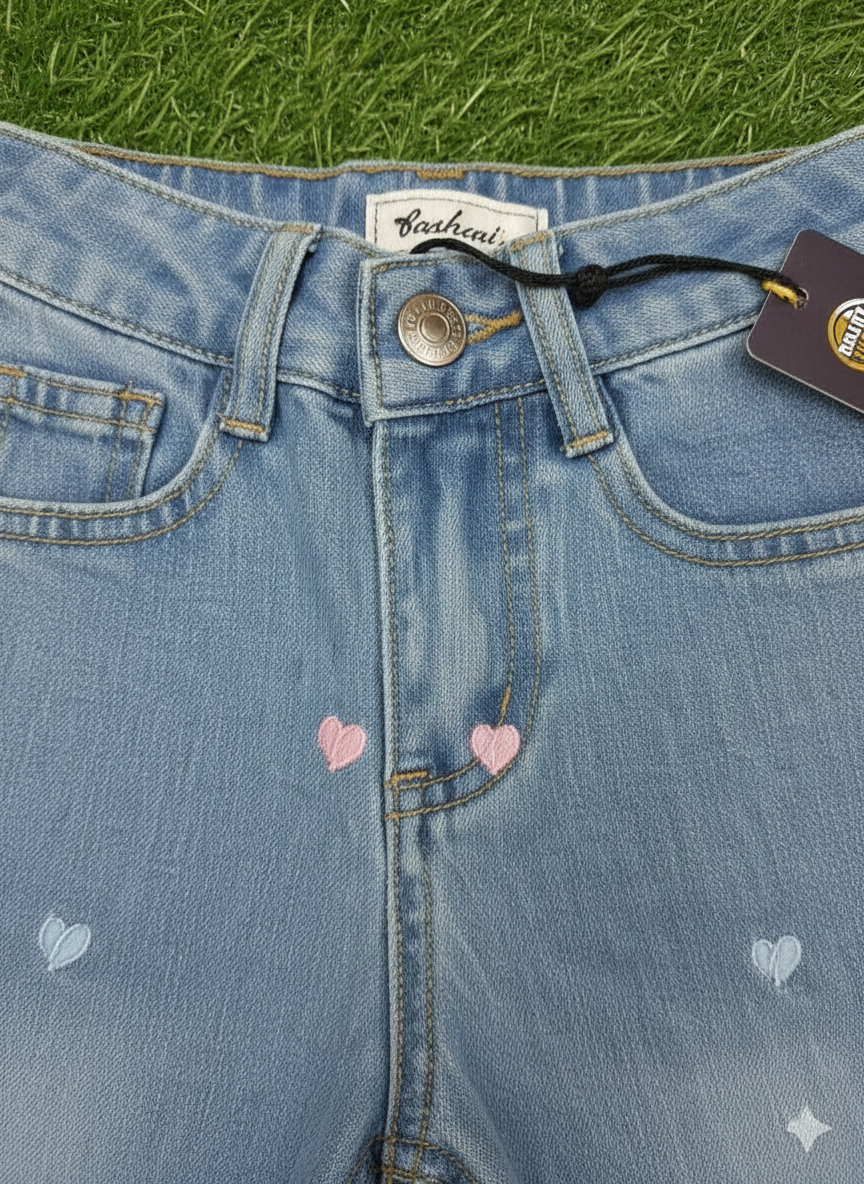 Close-up of waistband and brand details