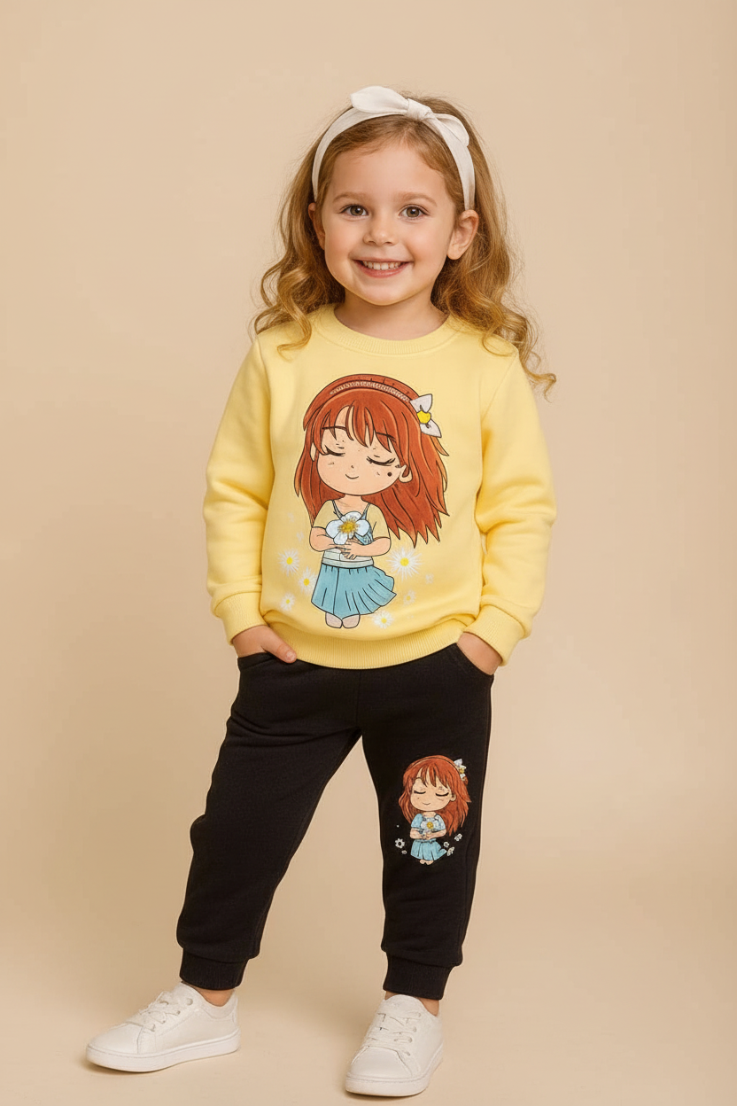 Professional studio product image of child wearing yellow and black tracksuit